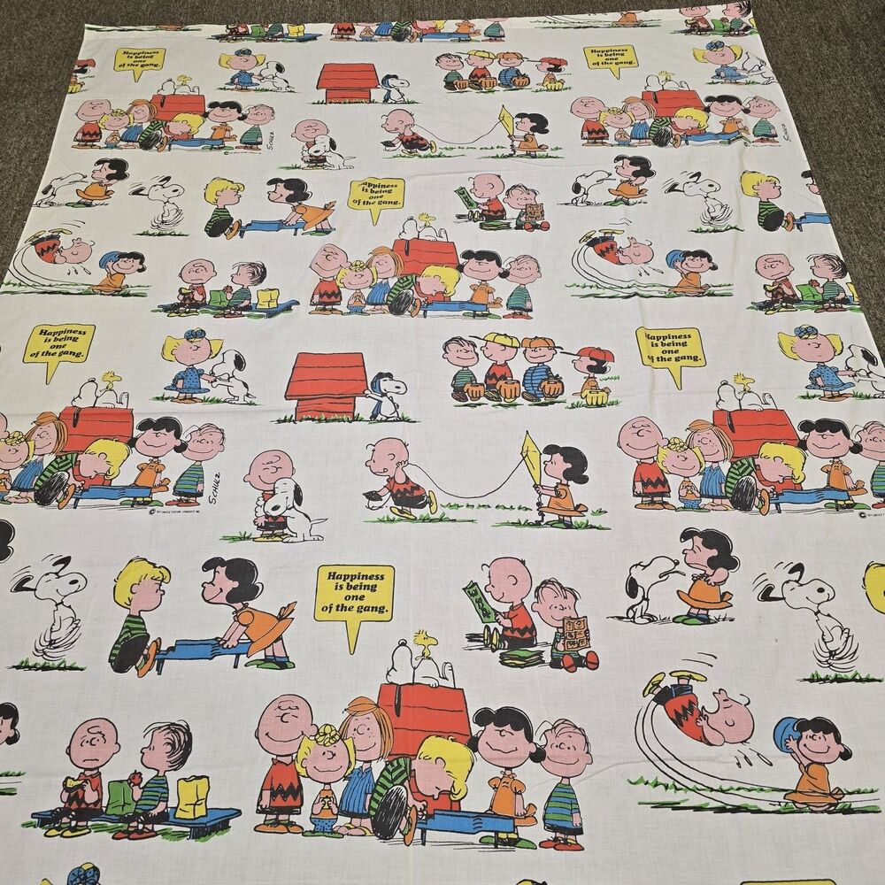 Vintage Peanuts Twin Flat Bed Muslin Sheet Sears 1971 Snoopy Charlie Brown FLAW